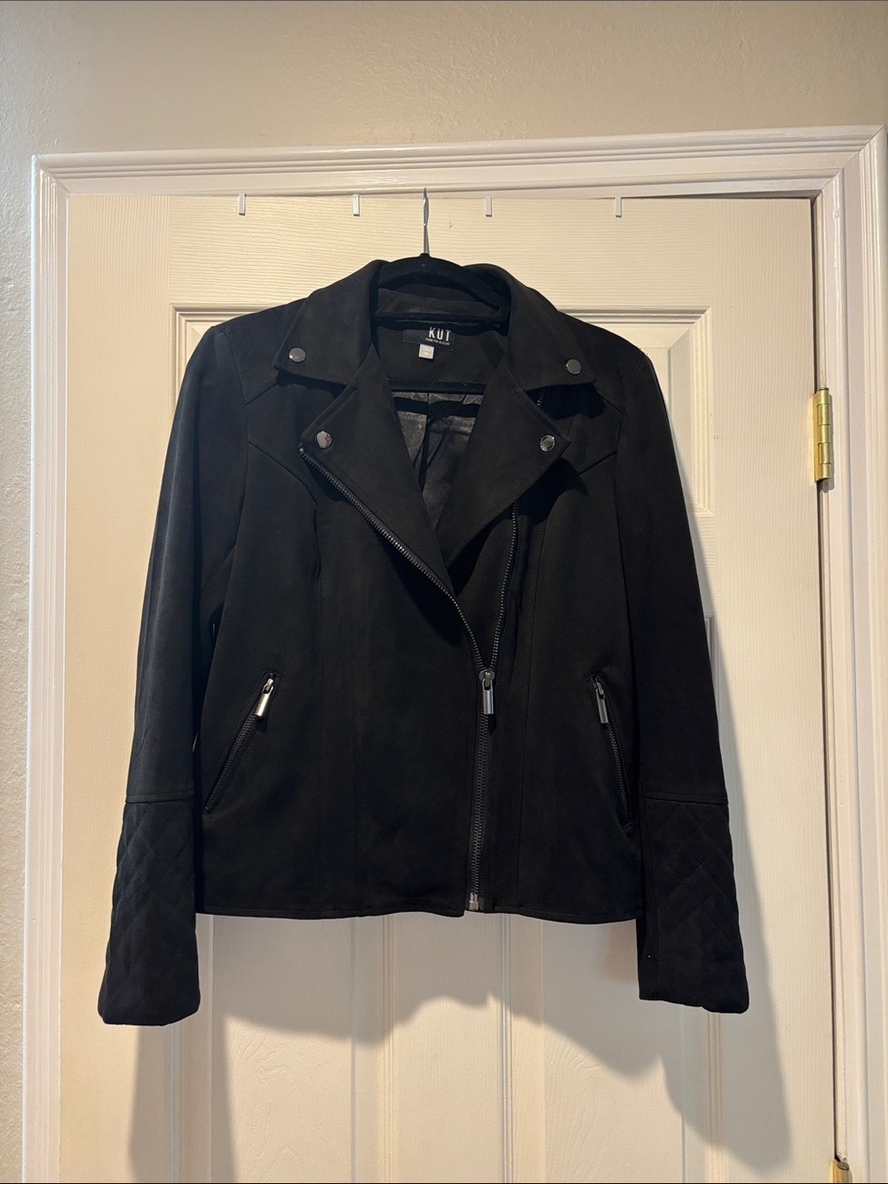 Kut from the Kloth Black Suede Moto Jacket with Quilted Cuffs